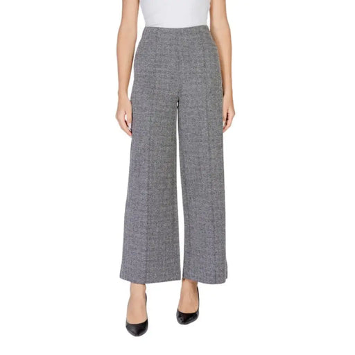 Gray tweed wide-leg pants from Ichi Women Green Pinstripe Trousers collection