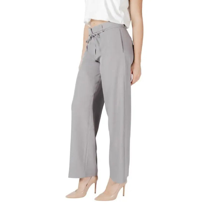 Gray Drawstring Waist Trousers featuring stylish wide-leg design for comfort and elegance