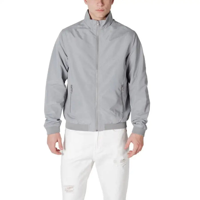 Gray zip-up jacket of Jack & Jones Men’s Blue Blazer featuring pockets and a stylish design