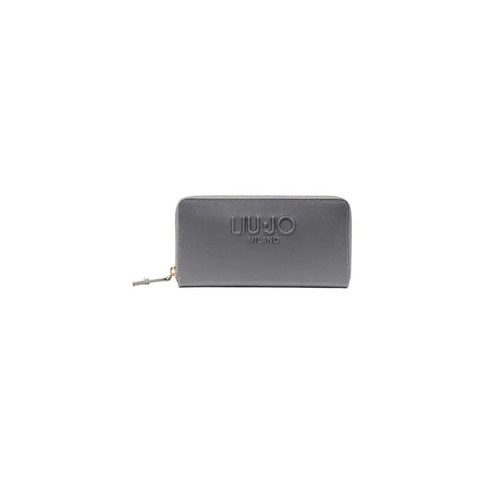 Gray zippered wallet displayed in the Black Zippered Wallet product image