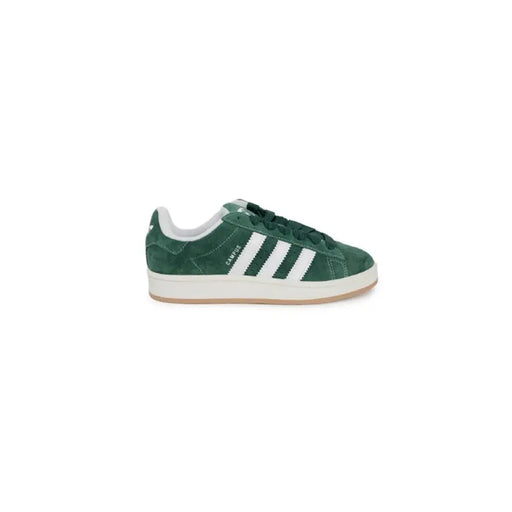 Green Adidas Campus Suede Sneaker with White Stripes, stylish athletic footwear