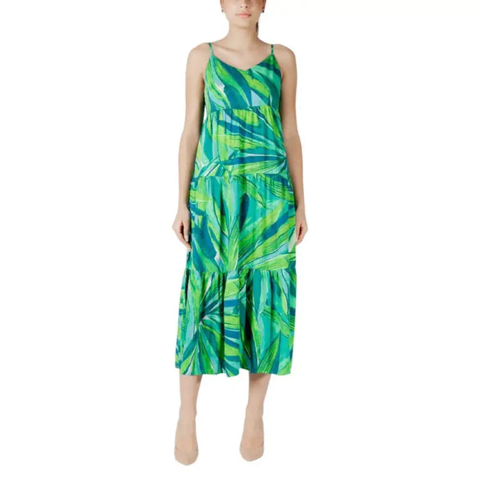 Green and blue patterned sundress from the Pink Floral Tiered Maxi Dress collection