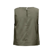 Green sleeveless viscose blouse for women featuring a central zipper closure and subtle seam detailing in olive green