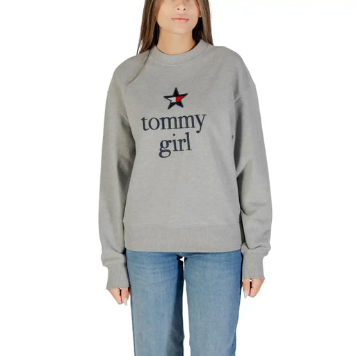 Grey Tommy Hilfiger women’s organic cotton sweatshirt with black inscription and star design