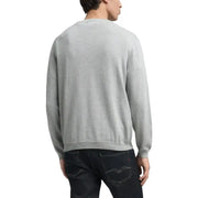 Heather gray crewneck sweater with pocket detail.