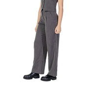 Gray pinstripe wide-leg women’s trousers for fall and winter
