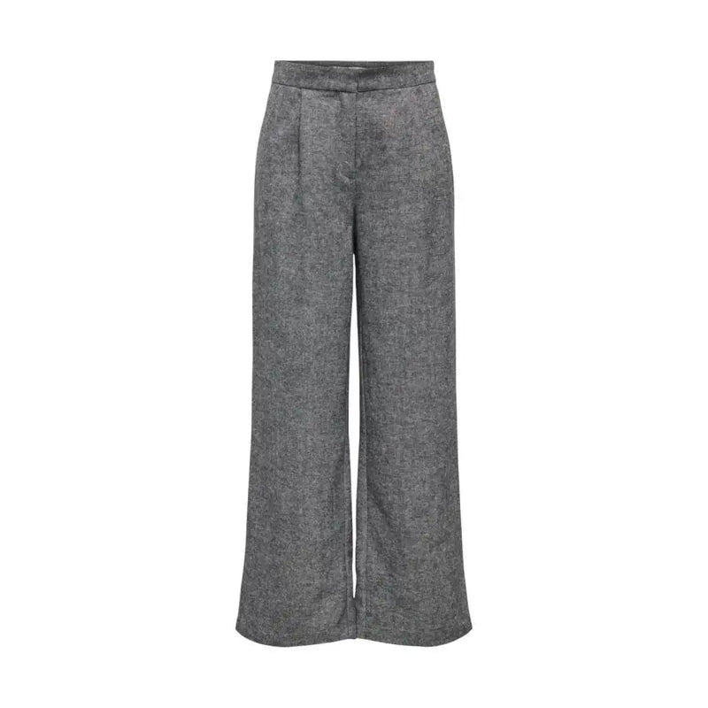 Gray textured wide-leg high-waist polyester trousers for women
