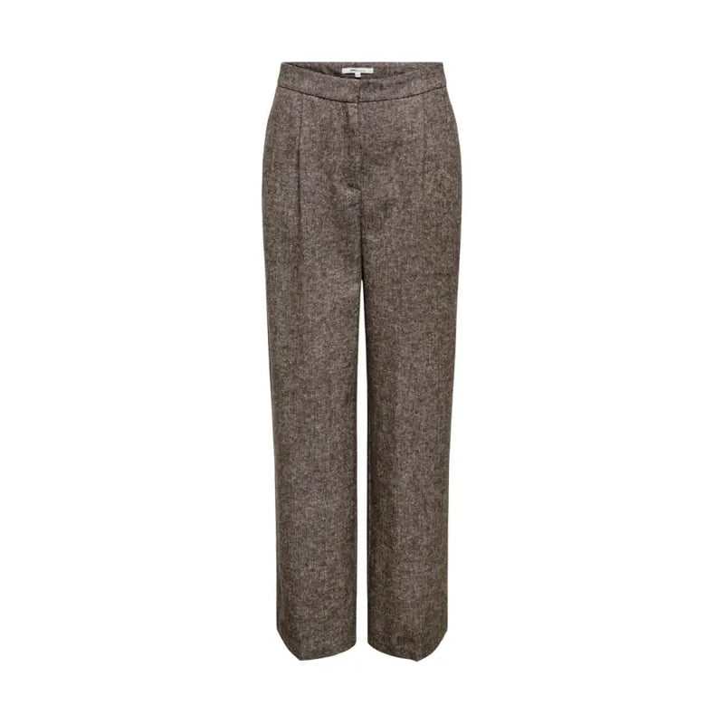 Brown herringbone wide-leg trousers in grey polyester for women