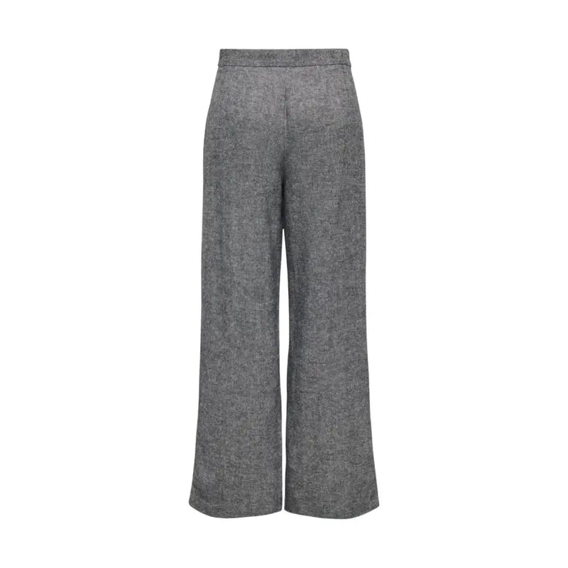 Gray wide-leg polyester trousers for women with subtle textured pattern