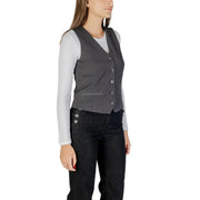 Gilet sans manches gris foncé élégant pour femme, col en V et boutons sur le devant