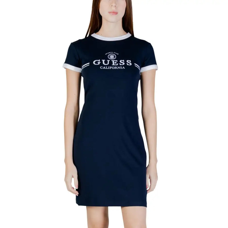 bleu marine Guess Californie T-shirt robe avec bordure blanche au col et aux poignets