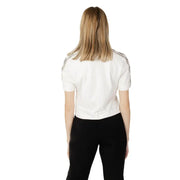 Guess Active beige cotton round neck T-shirt with white short-sleeved top and black embroidered shoulder detailing