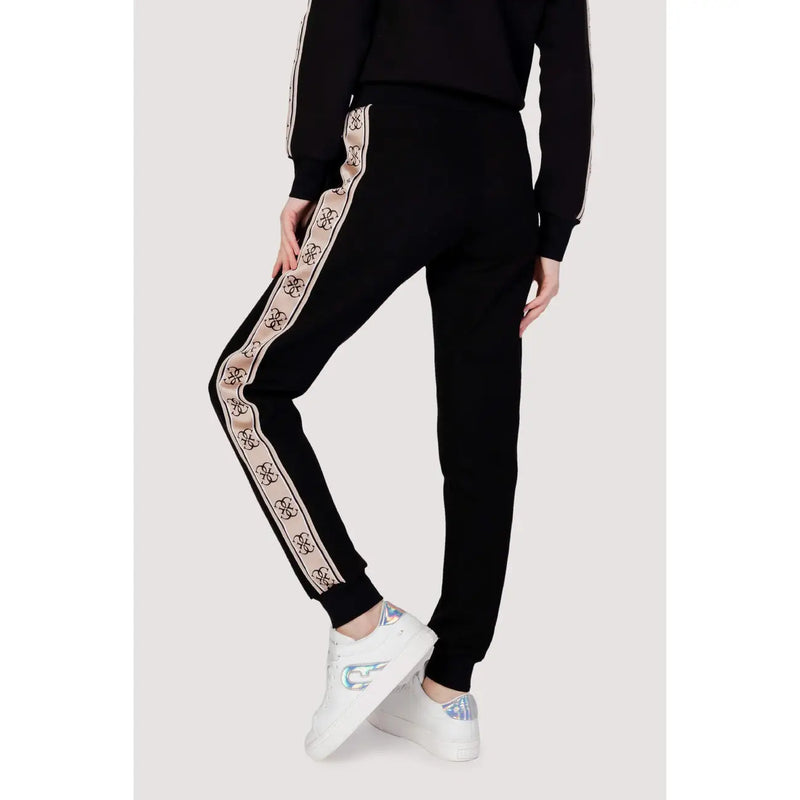 Guess active Pantalon de jogging en coton noir pour femme, à rayures beiges à motifs géométriques et poignets côtelés assortis, automne-hiver