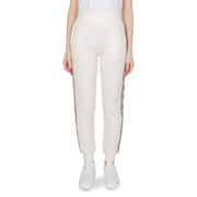couleur crème guess active Pantalon de jogging en coton taille haute avec rayures latérales à motifs noirs et blancs pour l'automne-hiver