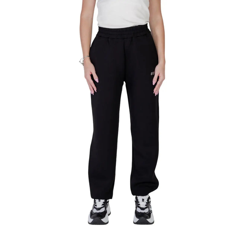 Guess active women black printed fleece joggers with laces featuring a subtle logo on the thigh