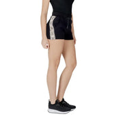 Guess active women black shorts with white patterned side stripe and drawstring waistband in cotton polyester blend
