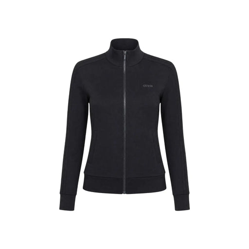 Noir Guess active Veste de survêtement zippée pour femme, col montant, tissu en mélange modal et logo discret sur la poitrine