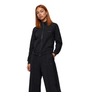 Black guess active women zip-up sweatshirt modal blend with subtle chest logo and ribbed cuffs for athletic wear