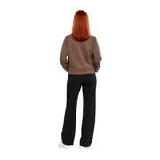 Guess Active Sweat-shirt marron à fermeture éclair pour femme, avec rayures blanches sur les manches, en mélange de polyester, idéal pour une tenue décontractée.