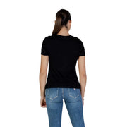 Guess Active women cotton round neck black t shirt with short sleeves and subtle seam detailing
