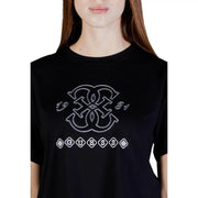 Black Guess Active Women viscose t shirt featuring white embroidered 1981 logo in diamond-shaped outlines