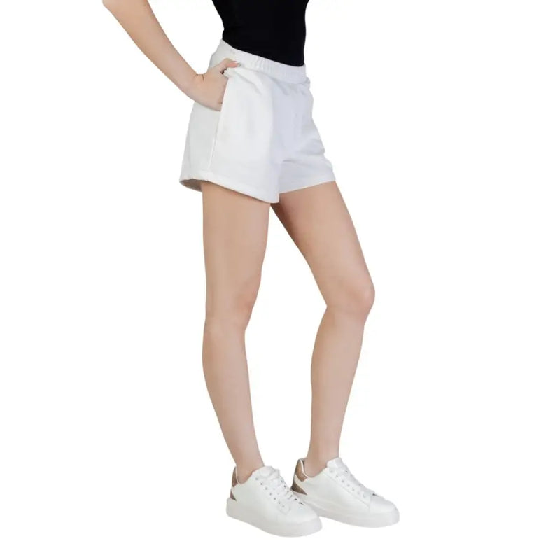 Guess Active women white cotton polyester shorts with relaxed fit and side pockets for athletic use
