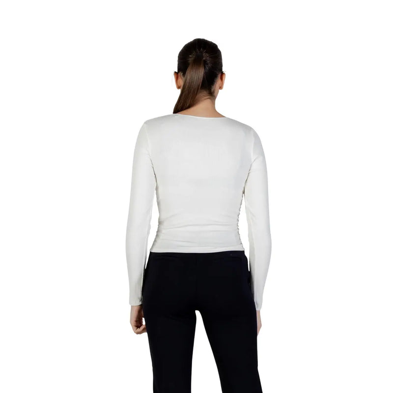 Guess active women white round neck long fit modal t shirt with fitted silhouette and subtle ribbed texture