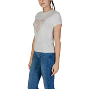 Guess active women white short sleeve t shirt with heart shaped rhinestone design on the front