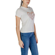 Guess Active women’s white short-sleeve t-shirt with rose gold heart logo and sparkling rhinestones print