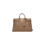 Guess Sac à main beige en polyuréthane orné d'un monogramme et de détails dorés.