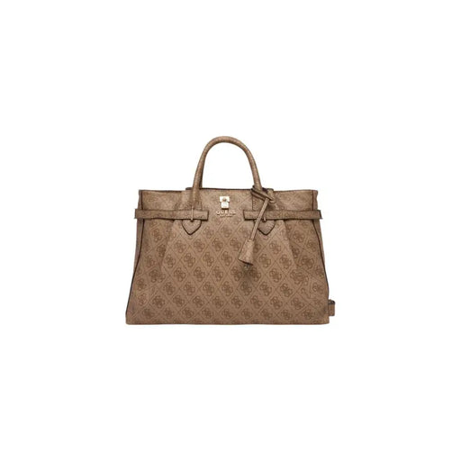 Guess Sac à main beige en polyuréthane orné d'un monogramme et de détails dorés.