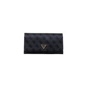 Noir Guess Portefeuille à motif monogrammé, logo doré sur sac imprimé beige