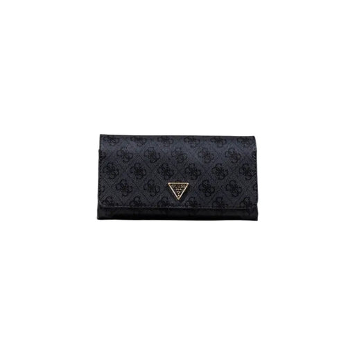 Noir Guess Portefeuille à motif monogrammé, logo doré sur sac imprimé beige