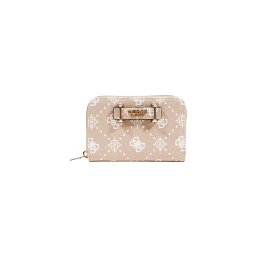 Guess Beige Print Zip Wallet with Pockets for Women