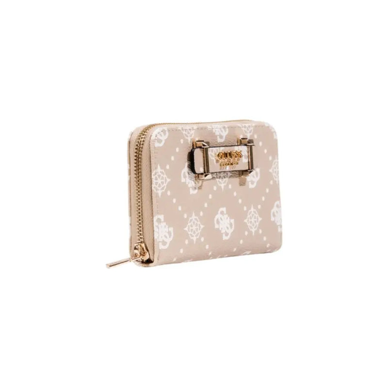 Guess Beige Print Zip Wallet with Pockets for Women