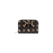 Guess Beige Print Zip Wallet with Gold Logo Pattern and Clasp