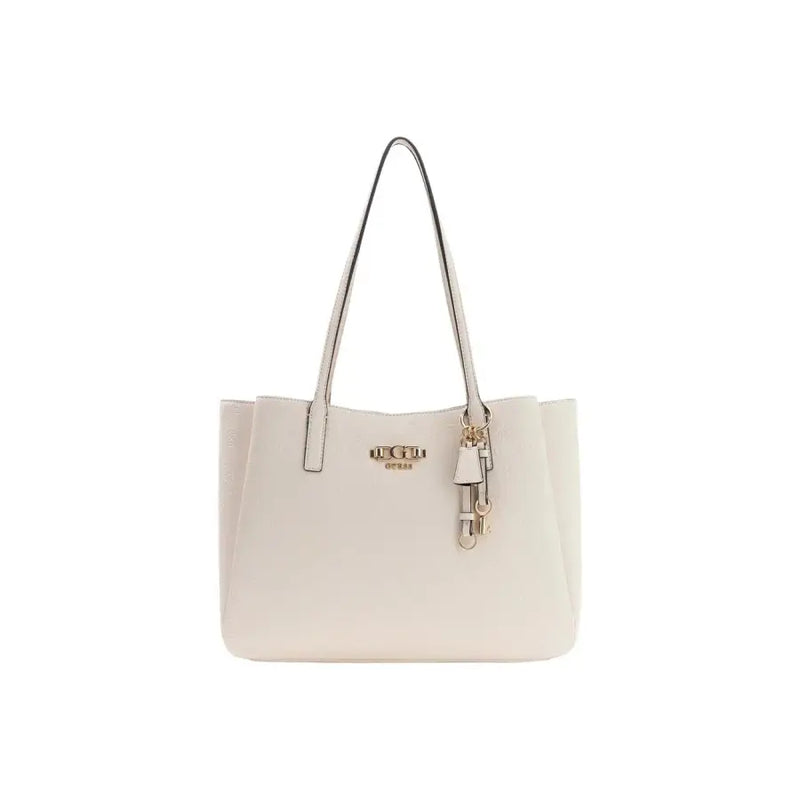 Guess Sac cabas couleur crème, à la coupe structurée et aux finitions dorées.