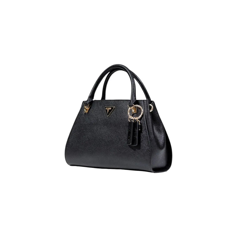 Guess black polyurethane handbag with textured leather and gold-tone hardware featuring a shoulder strap