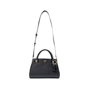 Guess black polyurethane handbag with textured surface gold-tone hardware and detachable shoulder strap