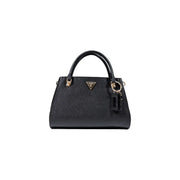 Guess black polyurethane handbag with textured leather and gold-tone hardware featuring a shoulder strap
