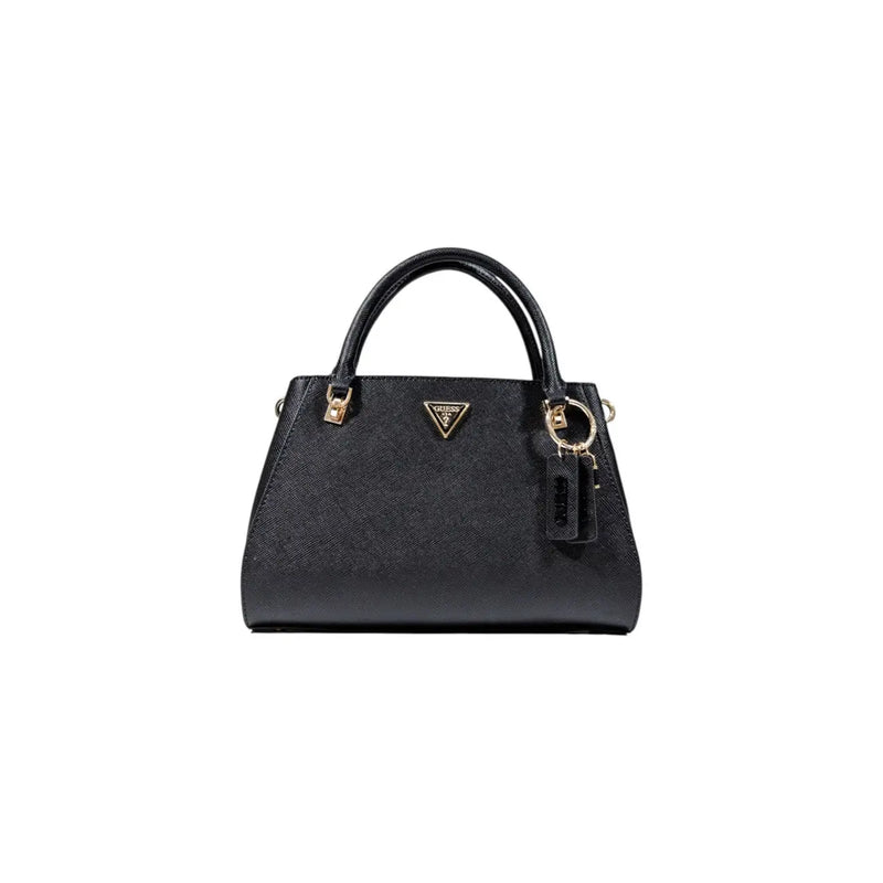 Guess black polyurethane handbag with textured leather and gold-tone hardware featuring a shoulder strap