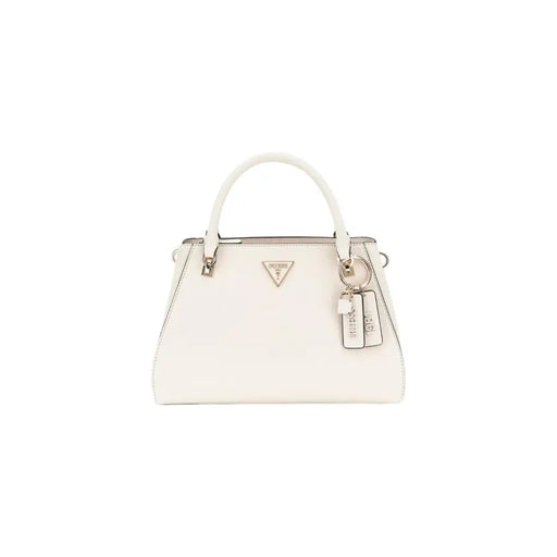Guess Sac à main en cuir blanc à la coupe structurée, finitions métalliques et bandoulière