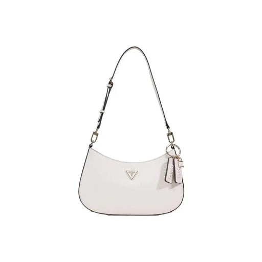 Guess Sac à main en polyuréthane noir avec poche zippée, corps blanc texturé, finitions noires, logo argenté