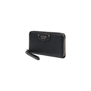 Guess black textured leather wallet with silver zipper and wrist strap from spring summer collection