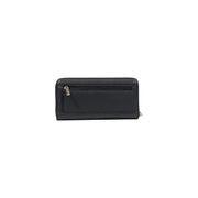 Guess black polyurethane women’s wallet with textured design and silver zipper accents