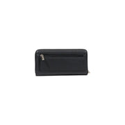 Guess black polyurethane women wallet spring summer collection featuring textured design with silver zipper accents