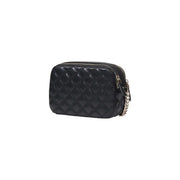 Guess black quilted leather crossbody zip bag with silver chain strap and interior pockets for organized storage