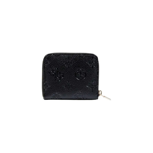 Guess Black polyurethane zip wallet with textured embossed logo and silver pull