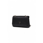 Guess black shoulder bag with textured leather, silver-tone hardware, and multiple pockets for women