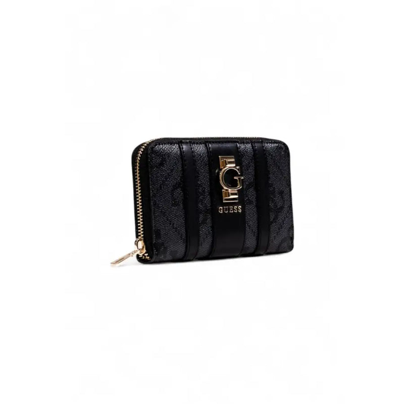 Guess Black Zip Wallet with Textured Pattern and Gold Clasp
